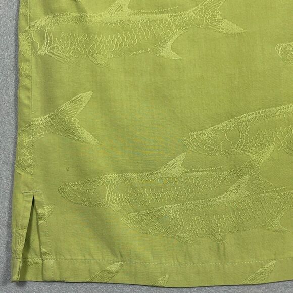COLUMBIA River‎ Lodge Shirt Men Large Silk Blend Hawaiian Button Up Green Fish - Picture 2 of 10